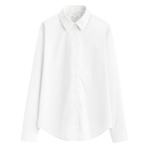 夏季商務型純白彈性水洗長袖襯衫不褶皺